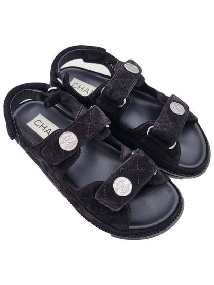 Suede Velcro Sandals Black Chanel