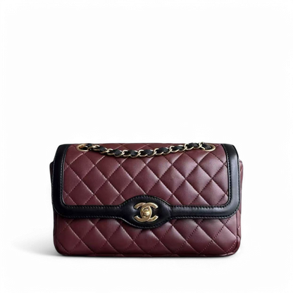 Chanel Seasonal Two-tone Flap - Quilted Lambskin Dark Burgundy Red Black Gold Hardware Series 21