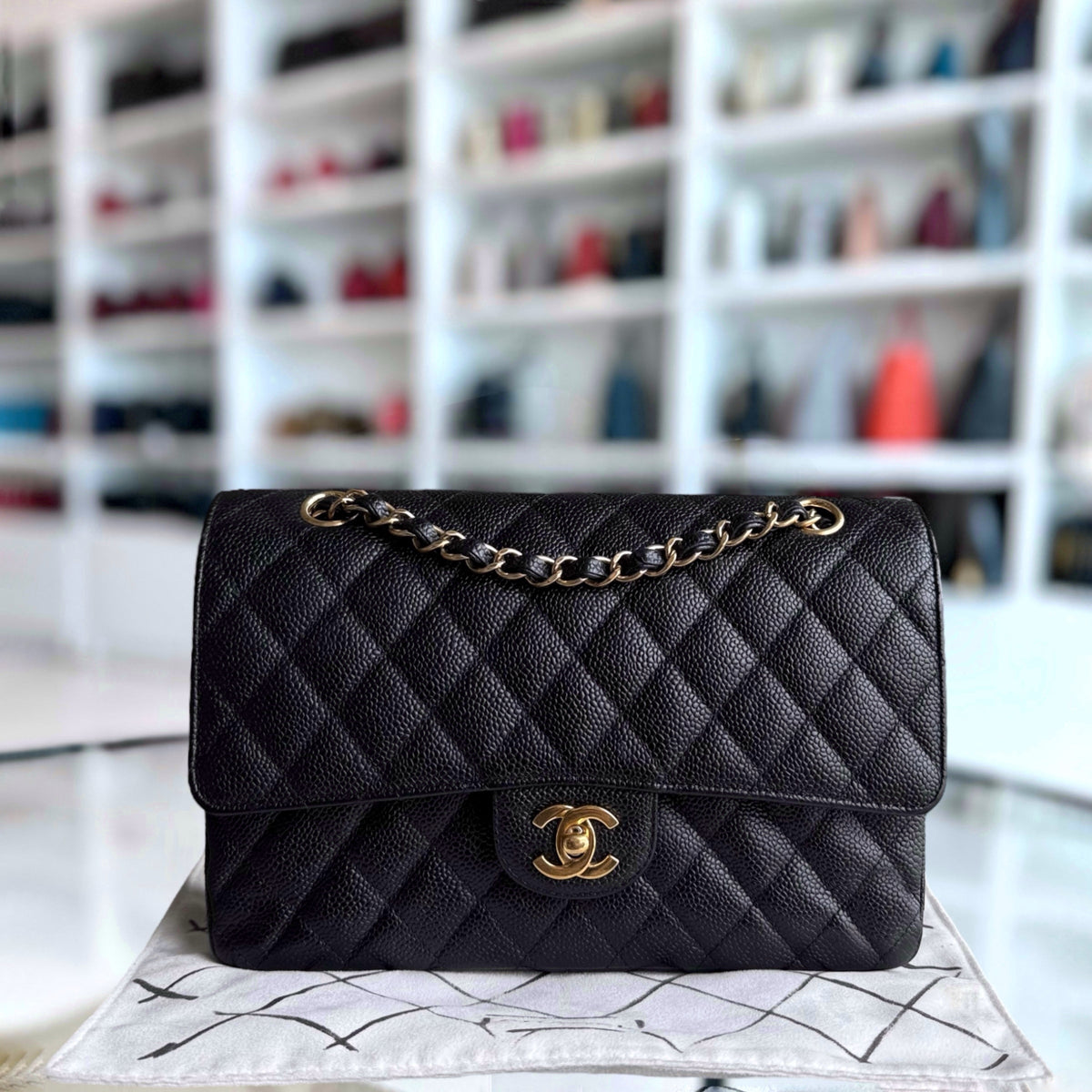 Chanel Classic Flap Medium - Caviar 25CM Quilted Black Gold Hardware Series 13