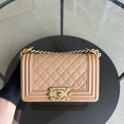 Chanel Boy Small - Caviar 20CM Quilted Caramel Gold Hardware Series 25