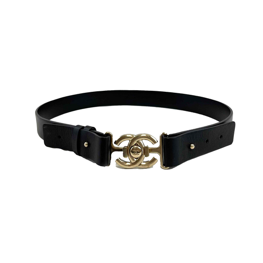 Chanel Belt CC Turnlock Circle Leather Belt Black /