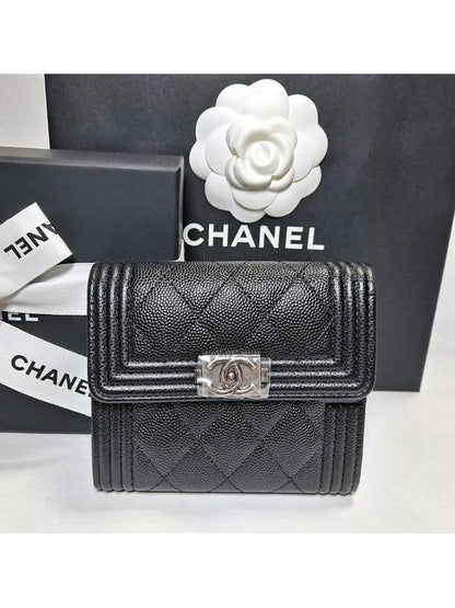 Boy  Small Flap Wallet Caviar Leather & Ruthenium Black Chanel