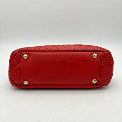 Chanel Red Quilted Lambskin Leather Shopping Tote Bag CN