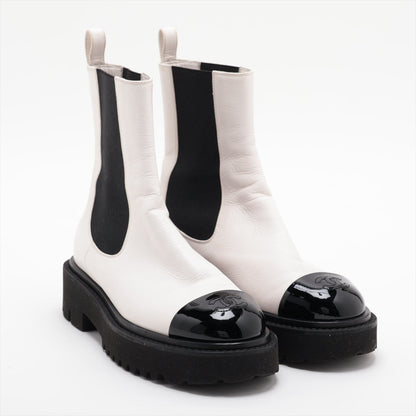 Chanel Coco Brand Leather Patent Sidewear 37  White G38218