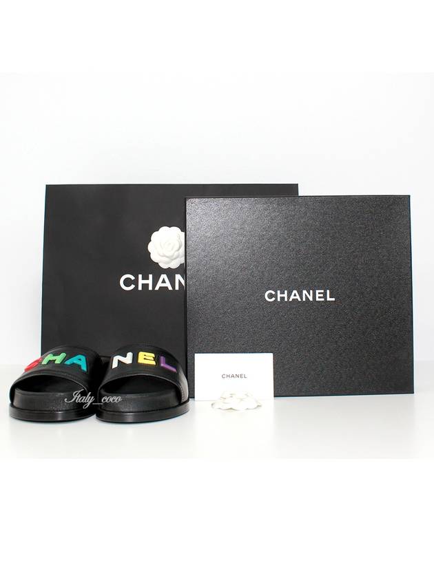Logo Leather Slippers Black Chanel