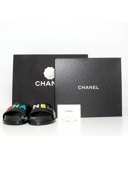 Logo Leather Slippers Black Chanel