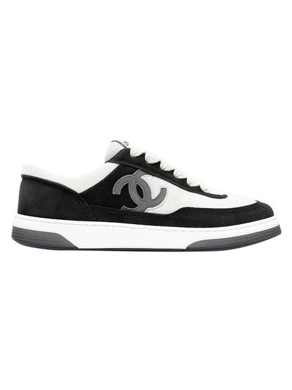 CC Logo Suede Kidskin Low Top Sneakers Black Chanel