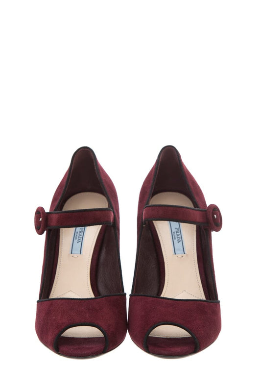 Prada Burgundy Suede Strap Heels SZ 40