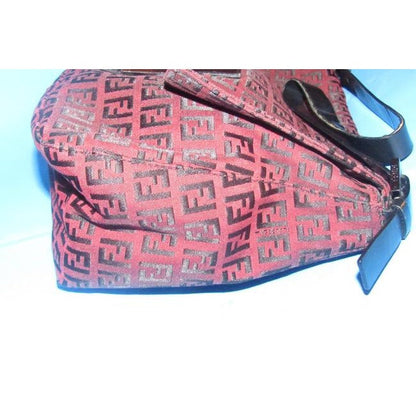Fendi Black Zucchino Print On Dark Red Canvas And Leather Mamma Forever Shoulder Bag