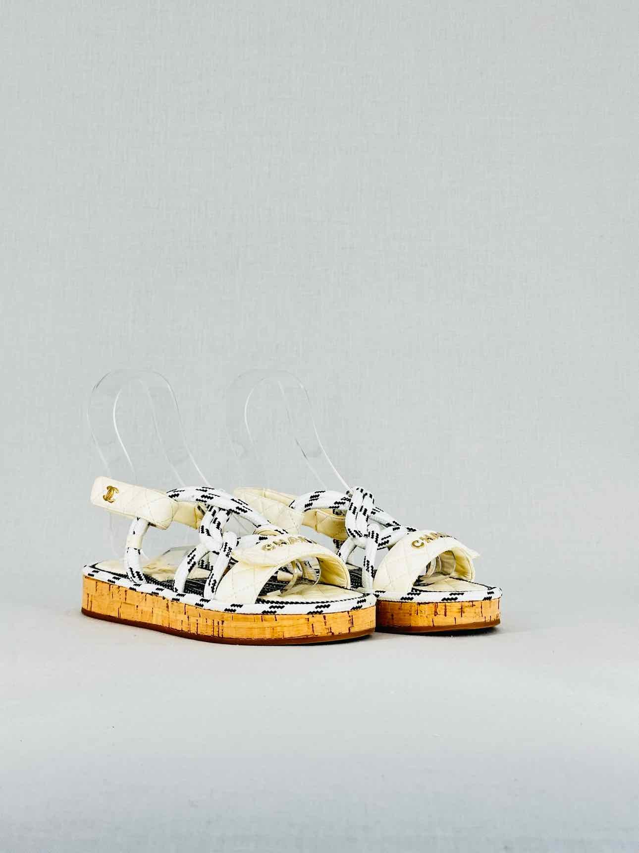 CHANEL Dad Cord Cream Quilted Size EU 36 Sandals