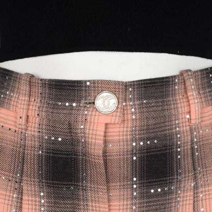 Chanel Pink & Black Cotton Check Sequined Pants FR 38