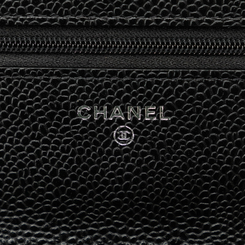 Chanel Matrases Coco  Chain Shoulder Wallet Black Caviar S  CHANEL