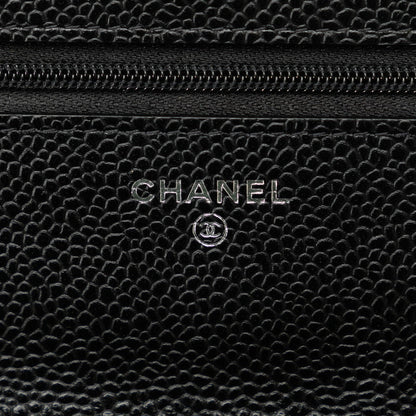 Chanel Matrases Coco  Chain Shoulder Wallet Black Caviar S  CHANEL