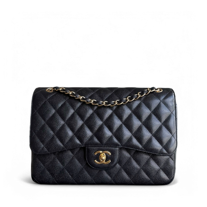 Chanel Classic Flap Jumbo - Caviar Double Flap 30CM Quilted Black Gold Hardware
