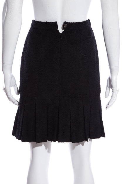 Chanel Black Tweed Pleated Bottom Skirt SZ 34