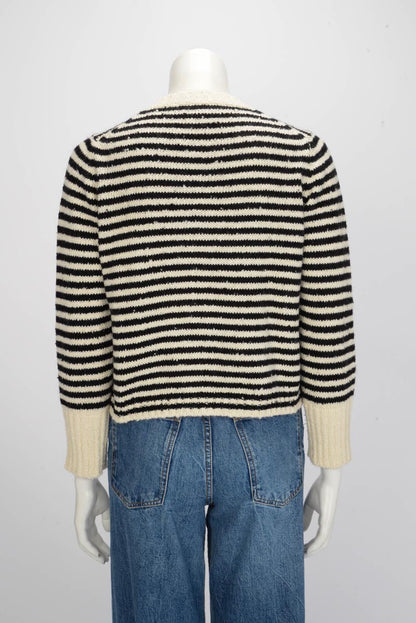 Dior Ecru & Black Striped Knit Mariniere Cardigan FR 40