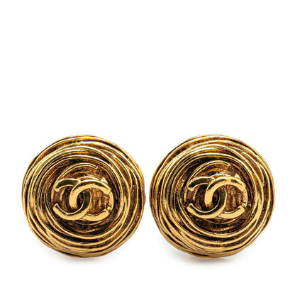 Chanel Gold Plated Coco Mark Vintage Earrings 94A