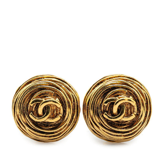 Chanel Gold Plated Coco Mark Vintage Earrings 94A