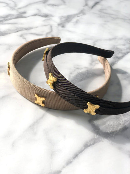 CELINE Triomphe  Fabric headband Beige Vintage t3apeu
