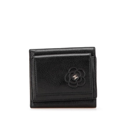 Chanel Camellia Coco Mark Lambskin Trifold Wallet