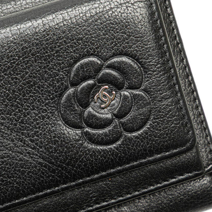 Chanel Camellia Coco Mark Lambskin Trifold Wallet