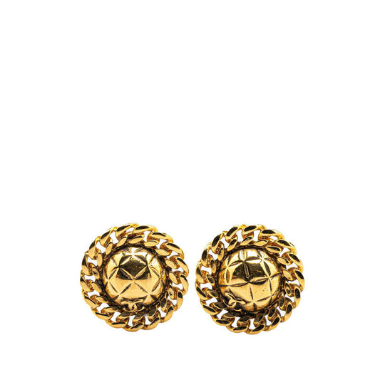 Chanel Gold Plated Coco Mark Matelassé Chain Earrings