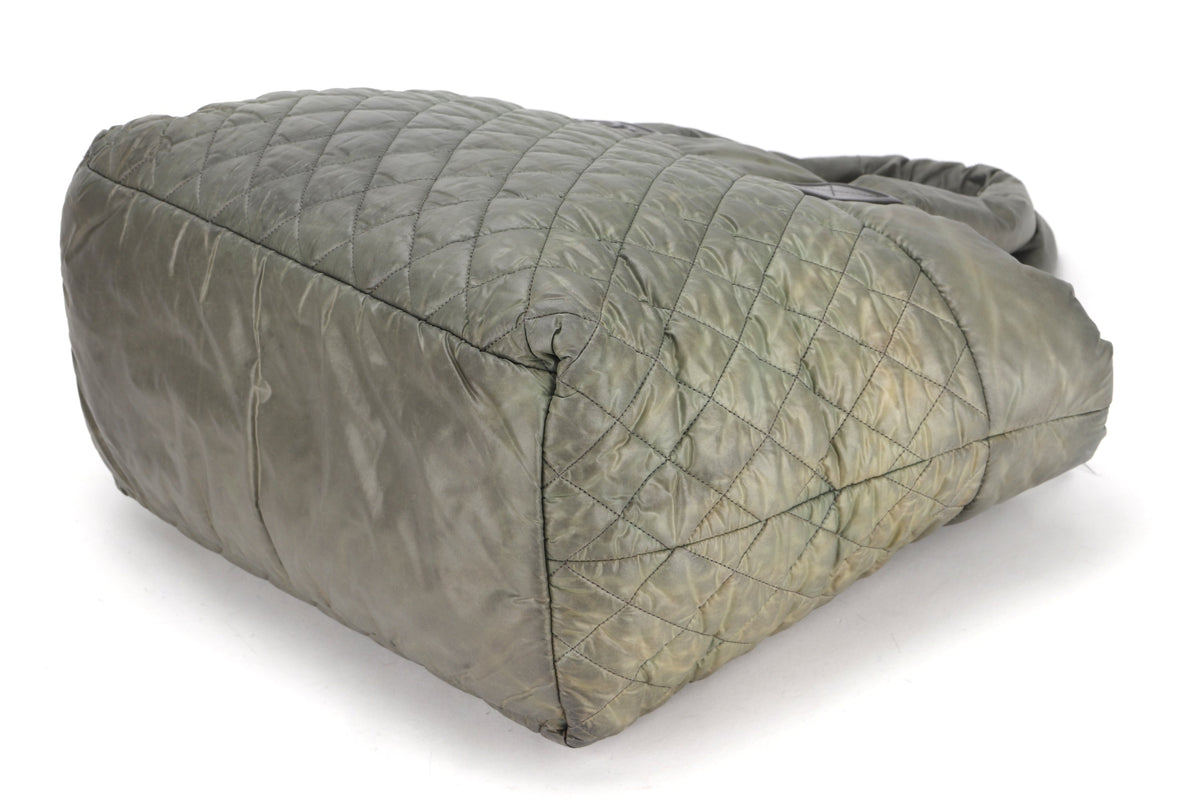 CHANEL COCO COCOON REVERSIBLE TOTE BAG (1358xxxx) ARMY GREEN & GREY NYLON SILVER HARDWARE, NO  & DUST COVER