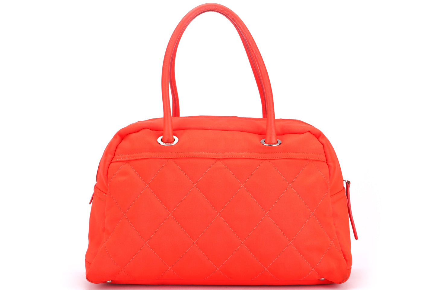 CHANEL PARIS BIARRITZ NEON ORANGE NYLON BOWLER BAG (1221xxxx), WITH