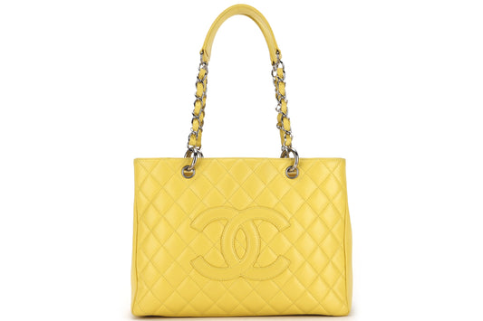 CHANEL GST (1318xxxx) YELLOW CAVIAR LEATHER SILVER HARDWARE, WITH  & DUST COVER