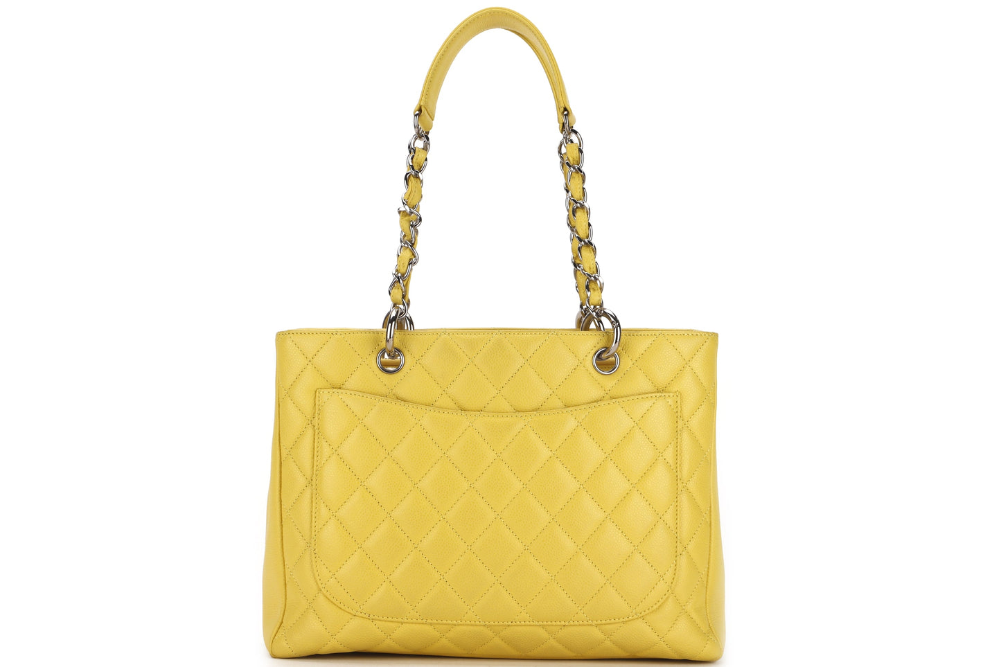 CHANEL GST (1318xxxx) YELLOW CAVIAR LEATHER SILVER HARDWARE, WITH  & DUST COVER