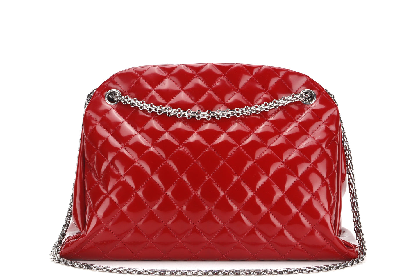 CHANEL MADEMOISELLE (1418xxxx) W 33CM, RED PATENT LEATHER SILVER HARDWARE, WITH  & DUST COVER