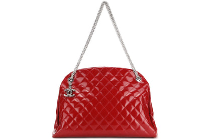 CHANEL MADEMOISELLE (1418xxxx) W 33CM, RED PATENT LEATHER SILVER HARDWARE, WITH  & DUST COVER