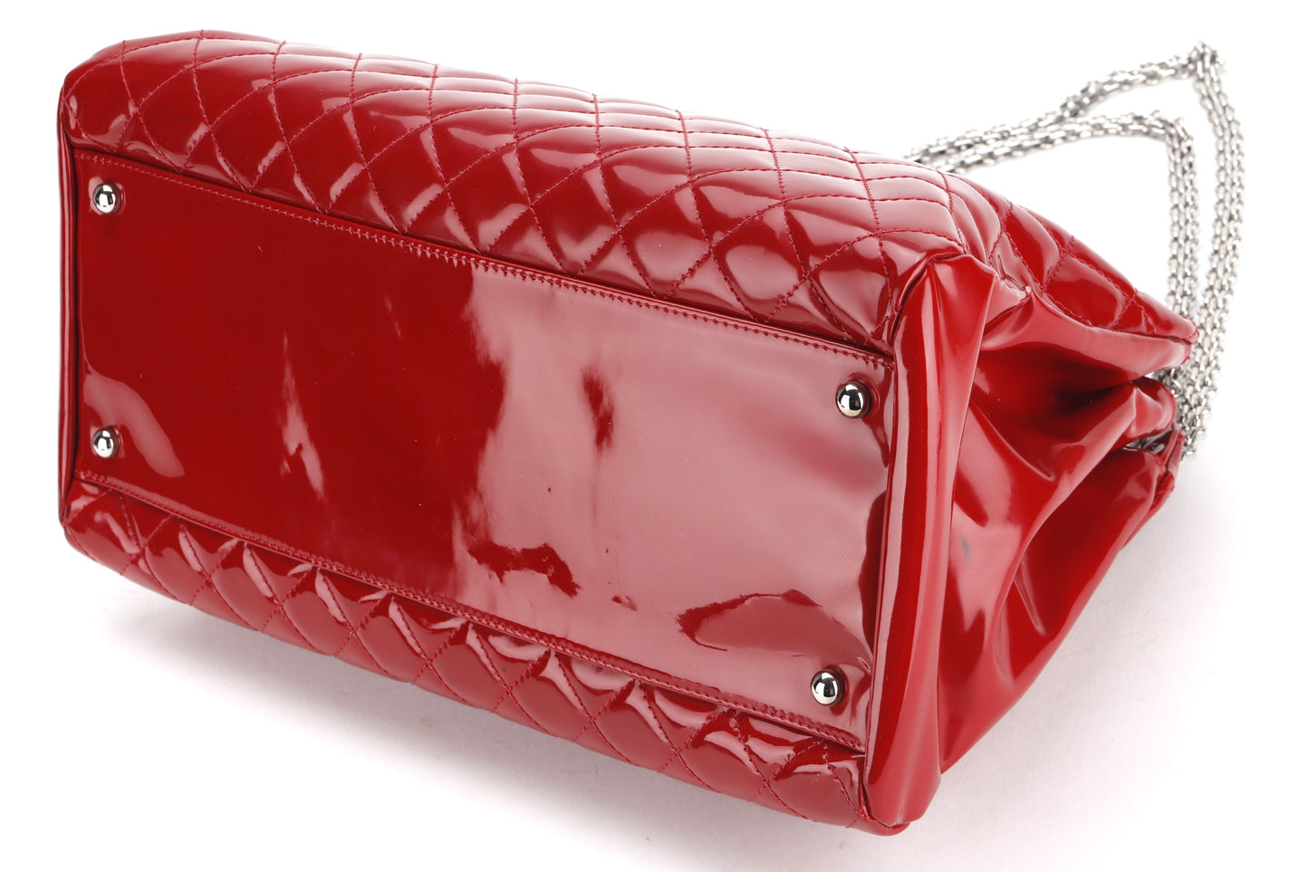 CHANEL MADEMOISELLE (1418xxxx) W 33CM, RED PATENT LEATHER SILVER HARDWARE, WITH  & DUST COVER