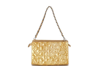 CHANEL EMBOSSED GOLD PATENT LUCKY SYMBOLS BAG (1335xxxx) SILVER HARDWARE, NO , DUST COVER & BOX