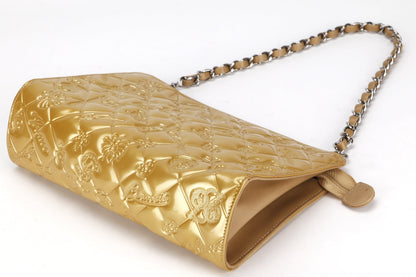 CHANEL EMBOSSED GOLD PATENT LUCKY SYMBOLS BAG (1335xxxx) SILVER HARDWARE, NO , DUST COVER & BOX