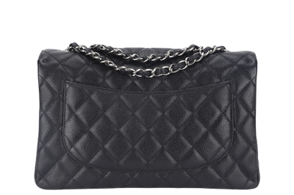 CHANEL CLASSIC JUMBO (1317xxxx ) BLACK CAVIAR SILVER HARDWARE WITH  AND DUST COVER
