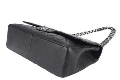 CHANEL CLASSIC JUMBO (1317xxxx ) BLACK CAVIAR SILVER HARDWARE WITH  AND DUST COVER