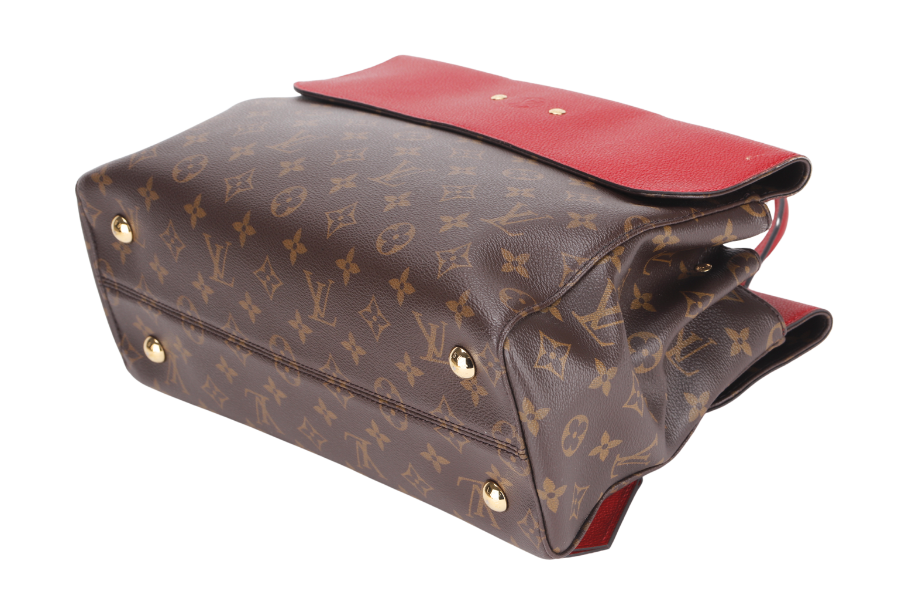LOUIS VUITTON VENUS HANDBAG (M41738)RED LEATHER & MONOGRAM CANVAS GOLD HARDWARE, WITH STRAP, KEYS, LOCK & DUST COVER