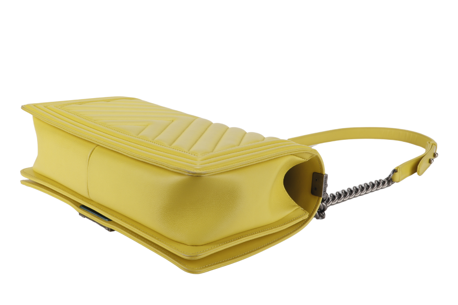 CHANEL LEBOY (2234xxxx) YELLOW CHEVRON LAMBSKIN RUTHENIUM HARDWARE WITH DUST COVER
