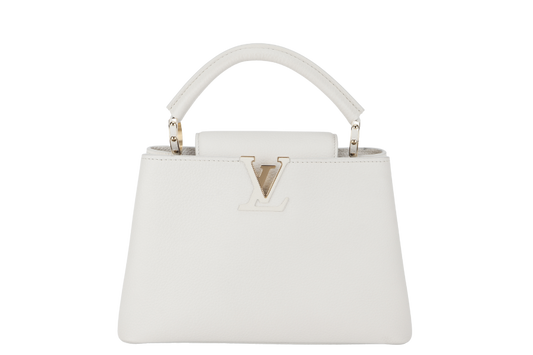 LOUIS VUITTON CAPUCINES BB TAURILLON LEATHER (M55832) GOLD HARDWARE WITH STRAPS AND DUST COVER