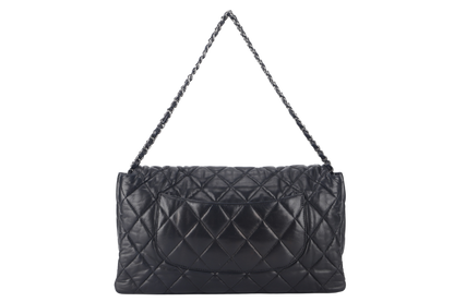 CHANEL 3 ACCORDION FLAP BAG (1390xxxx) BLACK LAMBSKIN GUNMETAL HARDWARE WITH  AND DUST COVER