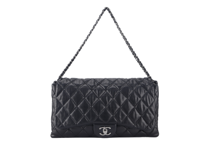 CHANEL 3 ACCORDION FLAP BAG (1390xxxx) BLACK LAMBSKIN GUNMETAL HARDWARE WITH  AND DUST COVER