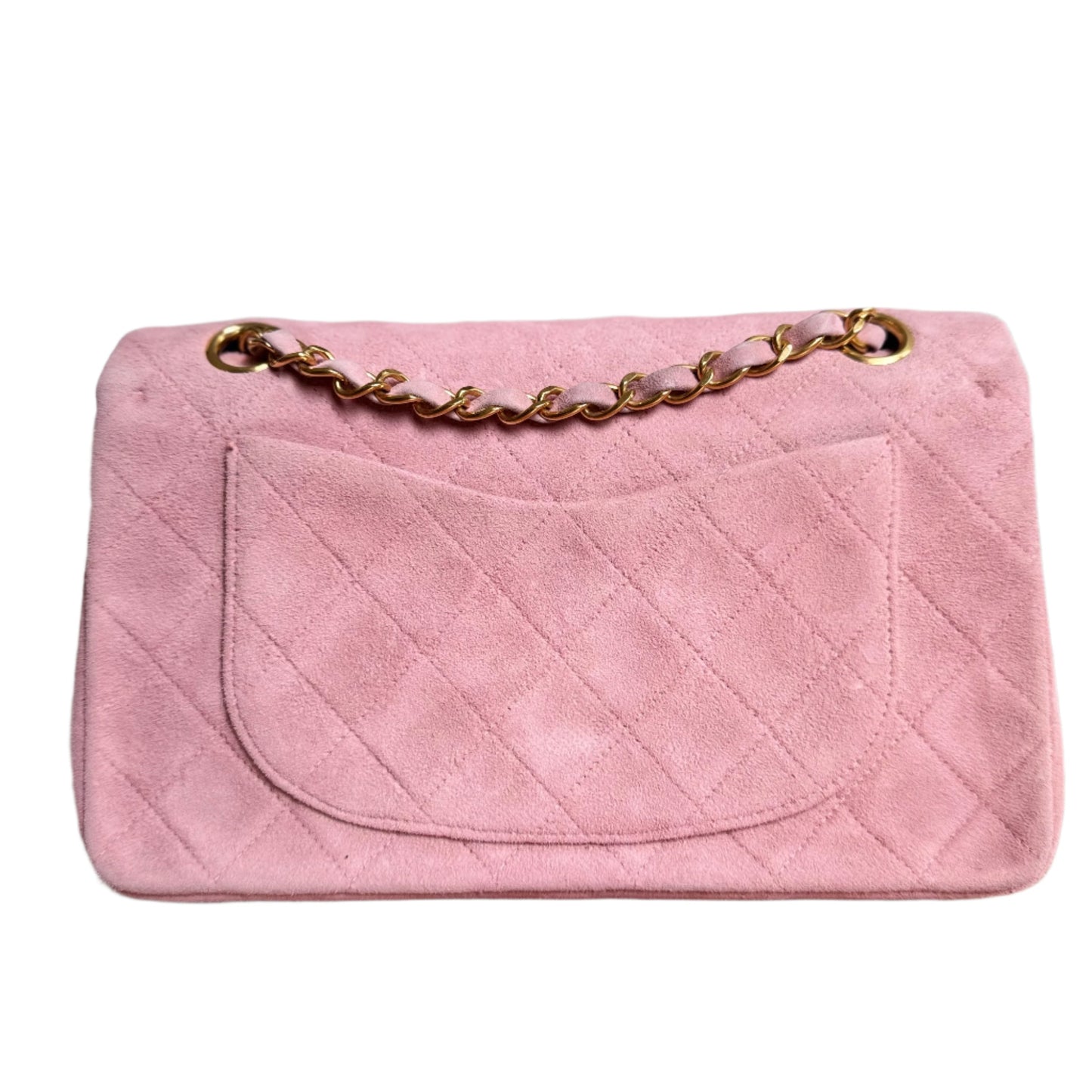Chanel Classic Flap Vintage Small Pink Suede Leather with 24k Gold HW, 1991-1994