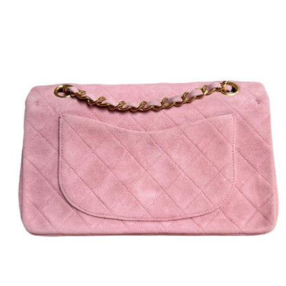 Chanel Classic Flap Vintage Small Pink Suede Leather with 24k Gold HW, 1991-1994