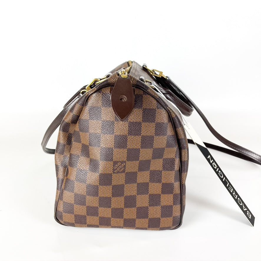 Louis-Vuitton Damier Ebene Speedy 30 Canvas Bag with Strap