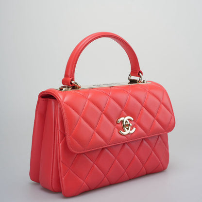 Chanel Red Small Trendy CC Bag In Lambskin Leather With Champagne Gold Hardware