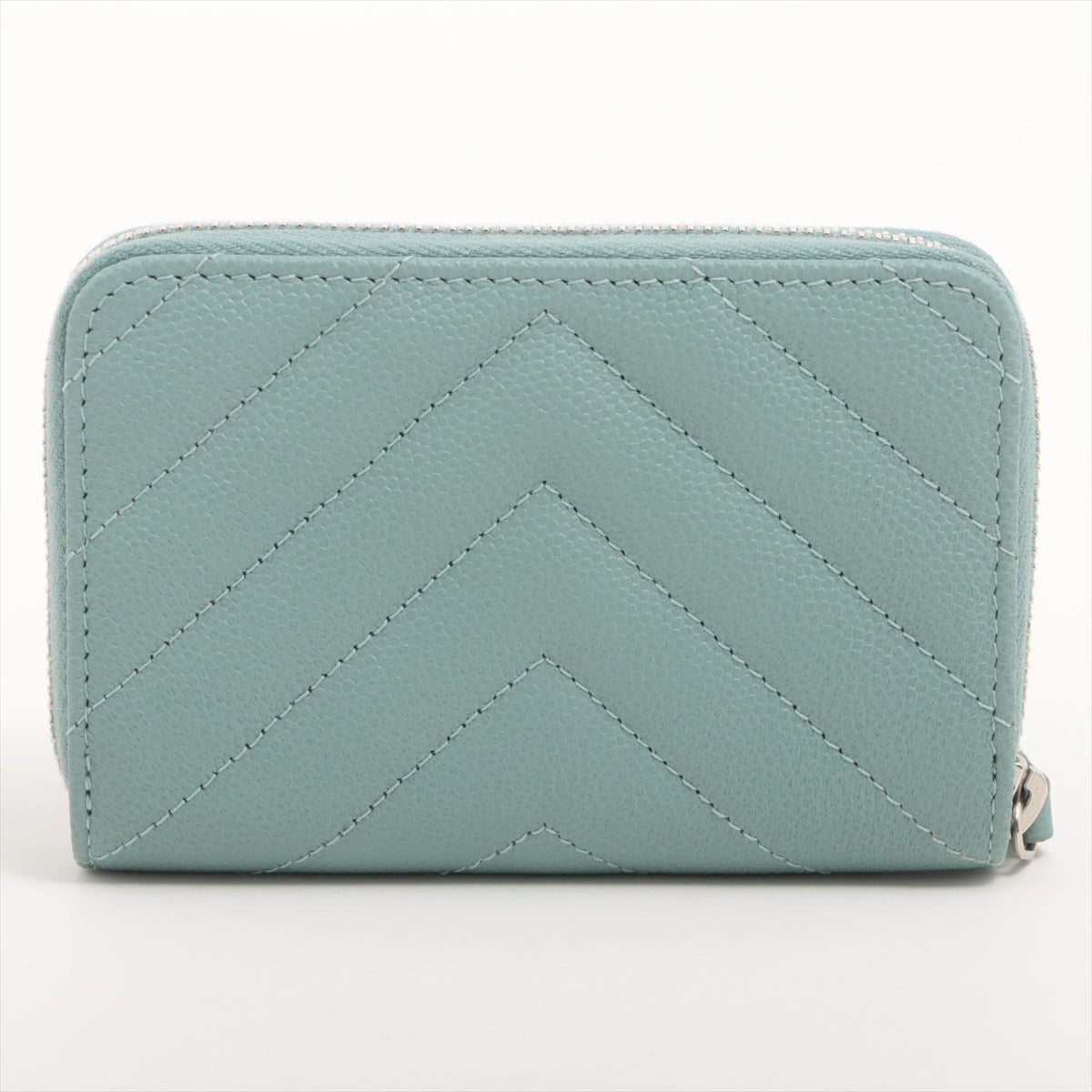 Chanel Chevron Caviar Green Grey Coin Case
