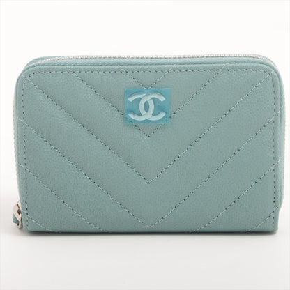 Chanel Chevron Caviar Green Grey Coin Case