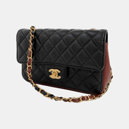Chanel Classic Flap Rectangular Mini Black and Burgundy Lambskin Leather Gold Hardware 2020
