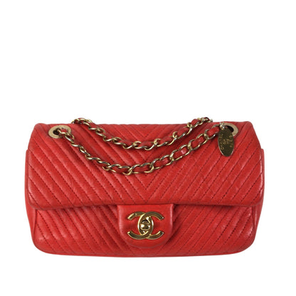 CHANEL Medium Wrinkled Calfskin Quilted Chevron Medallion Charm Surpique Flap Shoulder Bag